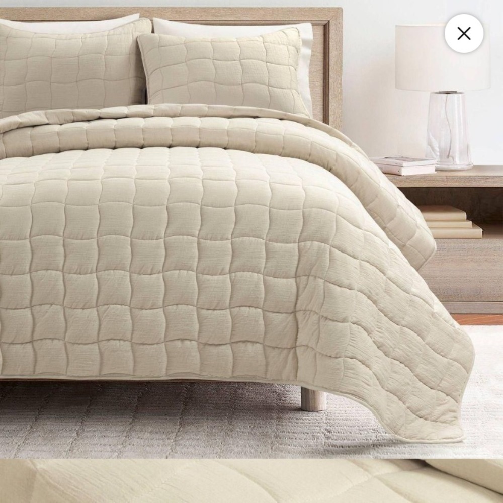 NWT Lush Decor 3pc Full/Queen beige Gauze Quilted Bedding Set